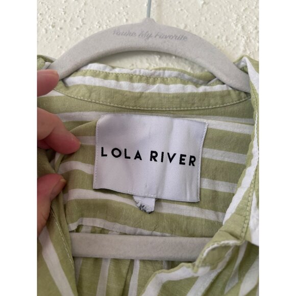 Lola River Green White Striped Button-Down Shirt With Tie-Front  Lightweight - Picture 6 of 14